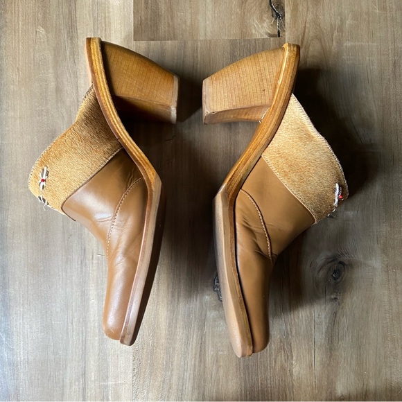 Vintage 90s Cloudsteppers western leather calf hair embroidered mules - Picture 6 of 9